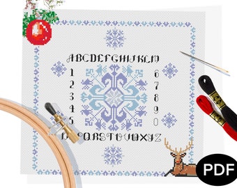 Cross Stitch Pattern PDF - Christmas Sampler - Holiday ornament and Reindeer - Printable - Instant Download - Pattern Keeper Compatible