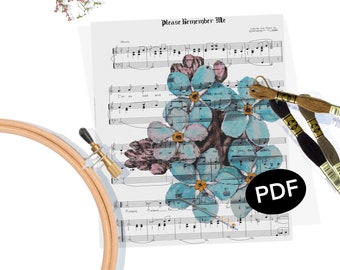 Forget Me Not Flowers Cross Stitch Pattern: DIY Musical Art (PDF Download)