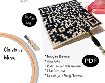 QR Codes of 5 Traditional Christmas Songs - Cross Stitch Pattern PDF - Perfect Holiday decoration or gift - Modern Tech - Instant Download