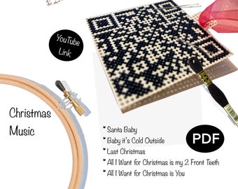 QR Codes of 5 Popular Modern Christmas Songs  - Cross Stitch Pattern PDF - Perfect Holiday decor or gift - Modern Tech - Instant Download