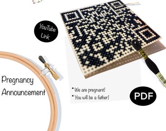 QR Codes for 2 pregnancy announcements - Cross Stitch Pattern PDF - Perfect way to announce your surprise - Modern Tech - Instant Download