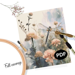 Patrón de punto de cruz en PDF - Paisaje de libélulas - Campo de sueños - Gran cobertura completa - Descarga instantánea - Compatible con Pattern Keeper