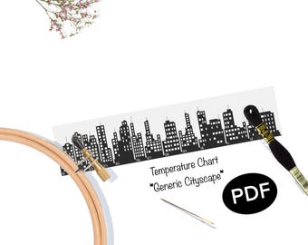 Temperature Cityscape Charts - Generic city, no landmarks - Cross Stitch - Yearly Weather Tracking - Historical Data