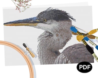 Great Blue Heron Portrait Cross Stitch Pattern PDF - Original Art - Printable - Instant Download - Pattern Keeper Compatible