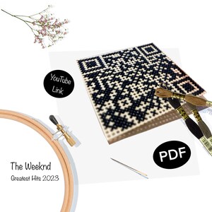 QR-code voor The Weeknd Greatest Hits 2024 Muziek - Cross Stitch Patroon PDF - Perfect in kaart of cadeau - Direct downloaden - Moderne Stitch