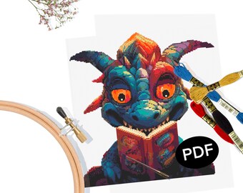 Book Wyrm Dragon Cross Stitch Pattern: Lunar New Year (PDF Pattern)