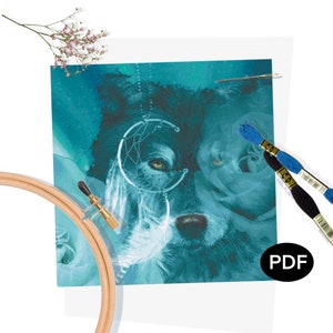 Blue Wolf Cross Stitch Pattern: Fantasy Wildlife Art (PDF Pattern)