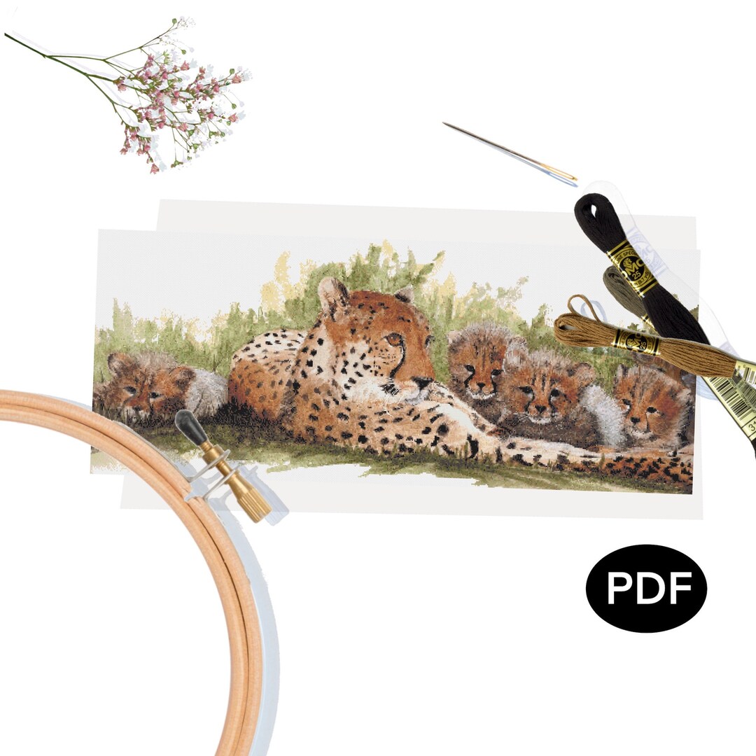 Cross Stitch Pattern PDF - Cheetah Family - Original Art - Printable ...