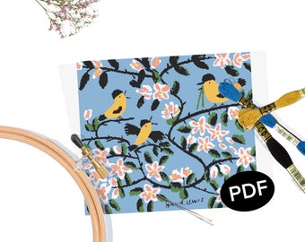 Maud Lewis 3 Birds Cross Stitch Pattern: Nova Scotia Art (PDF Pattern)