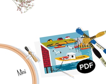Maud Lewis Harbour Scene Cross Stitch Pattern: Nova Scotia Sailboat (PDF)
