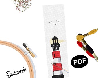 Lighthouse Bookmark Cross Stitch Pattern: Prince Edward Island Harbour (PDF Pattern)