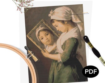 Cross Stitch Pattern PDF - Vigee-Lebrun - Julie and her mirror - Masters Series - Instant Download - Pattern Keeper Compatible