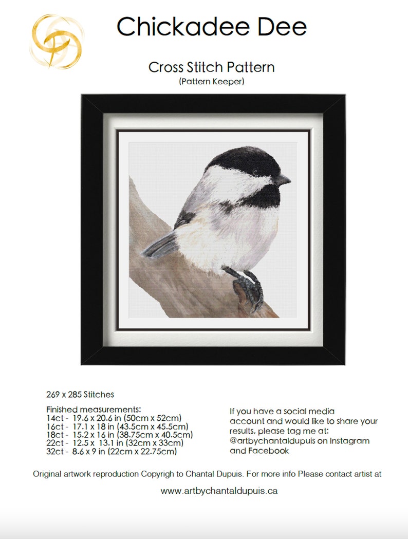 Cross Stitch Pattern PDF - Chickadee Bird - Original Art - Printable ...
