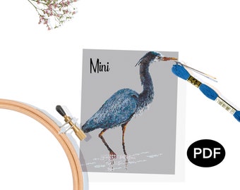 Great Blue Heron Cross Stitch Pattern – Mini Original Art (PDF)