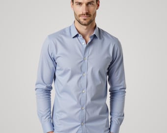 Londaris Long Sleeve Dusty Blue Satin Shirt