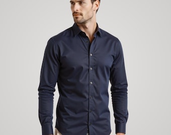 Londaris Long Sleeve Navy Blue Satin Shirt