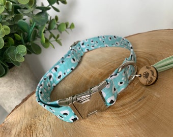 Adjustable collar for dogs, turquoise leopard collection