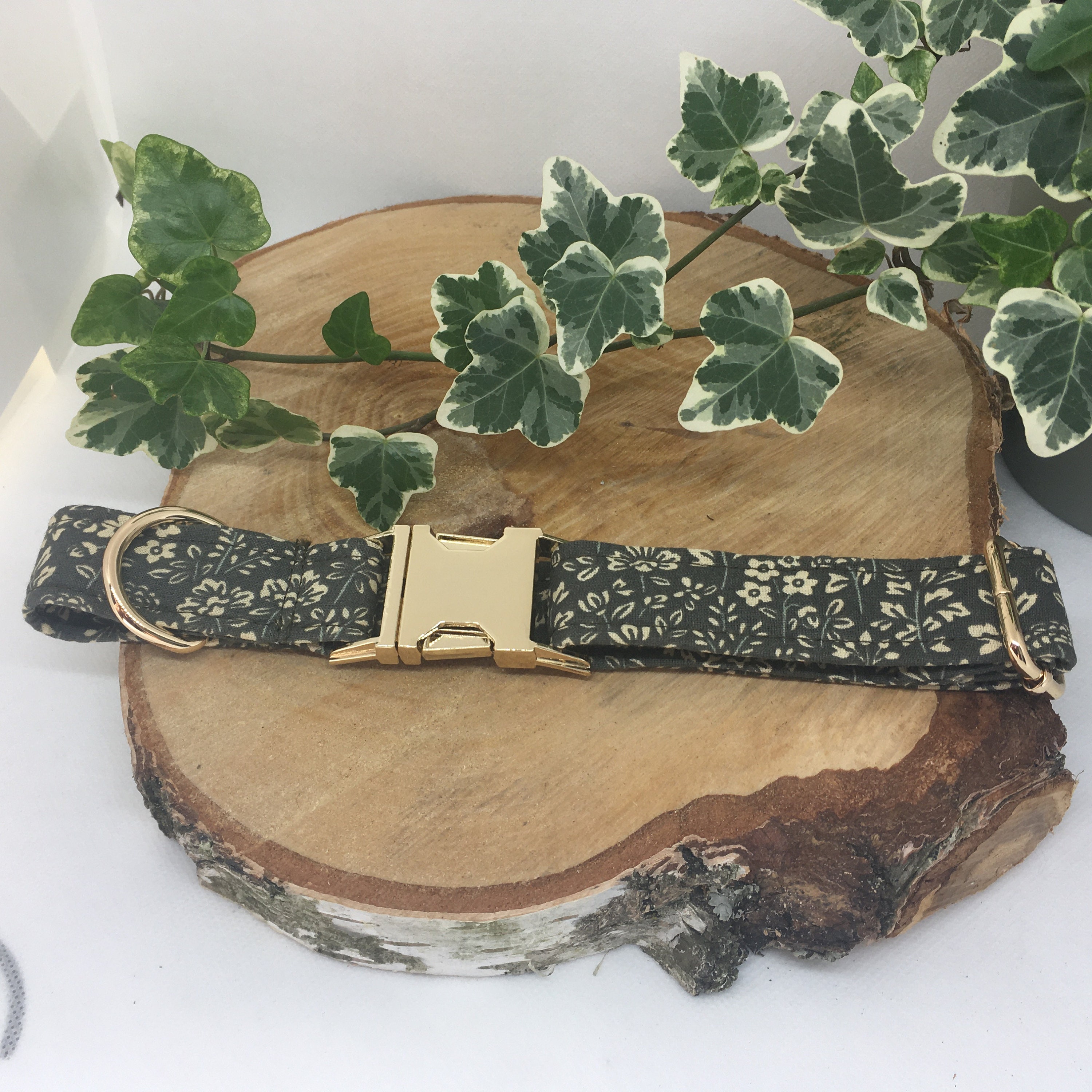 Collier Réglable Pour Chien Imprime Fleuri Kaki