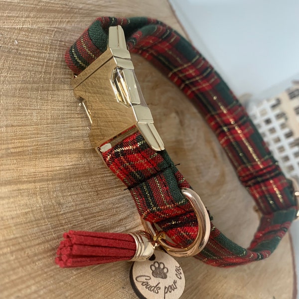 collier chien ajustable écossais rouge