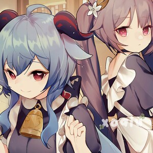 Ganyu & Keqing Maids (Genshin Impact) Impressão de cartão postal 4"x6"