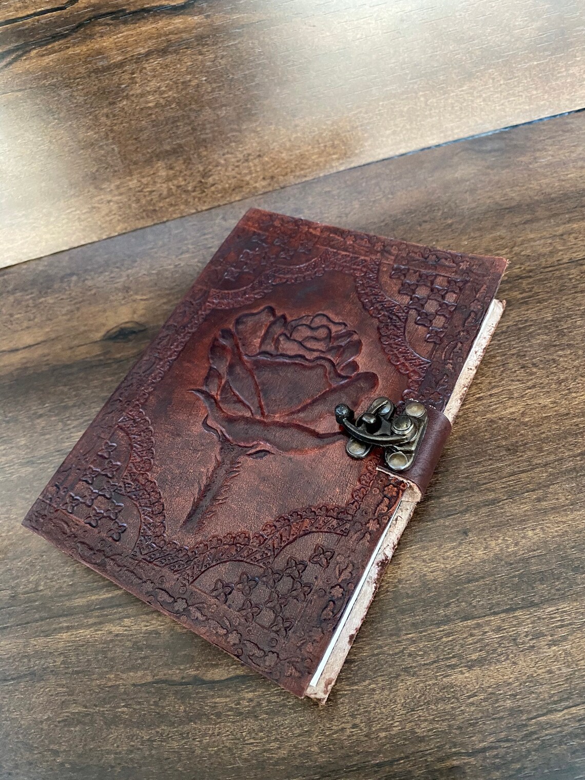 Best gift Rose flower leather journal Notebook sketchbook Etsy