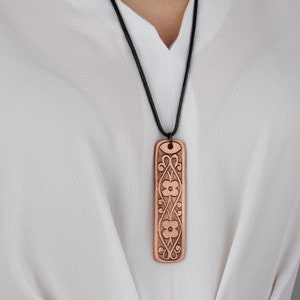 2mm Thick Solid Copper Pendant Necklace for Men and Women - Pure Copper, Cut and Engraved by Hand in TURKEY - Unisex, 3,2 X 0,8 In(2x8cm)