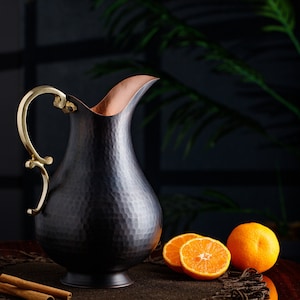 Copper Water Moscow Mule Pitcher Jug, Unlined Uncoated, Engraved, 70 fl Oz.