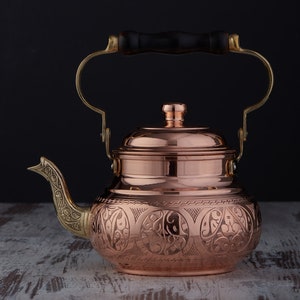Engraved Solid Copper Teapot Kettle Stovetop Teapot, Engraved Copper Teapot, 1.6 Quarts