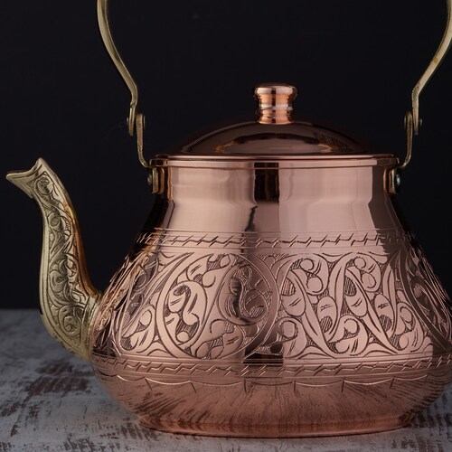 Stovetop Kettle Solid Heavy Copper Kettle Teapot Engraved Etsy