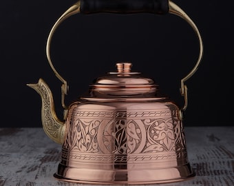 Copper Teapot Kettle Stovetop Tea pot, 1mm Thick Solid Uncoated Copper, 1.6Quarts