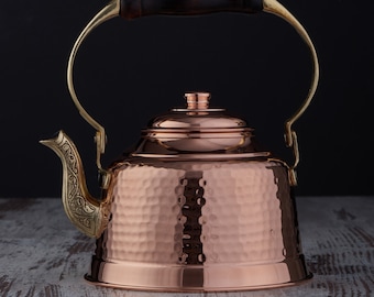 Hammered Solid Copper Tea pot Kettle Stovetop Teapot, 1.6 Qt