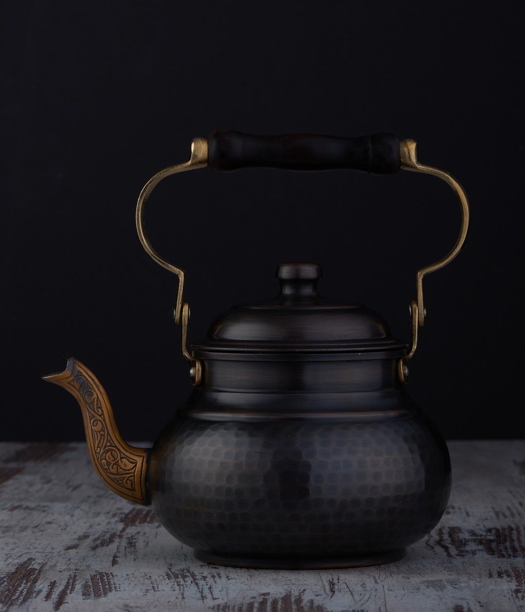 Hammered Antique Solid Copper Tea Pot Kettle Stovetop Teapot, 1.5liters