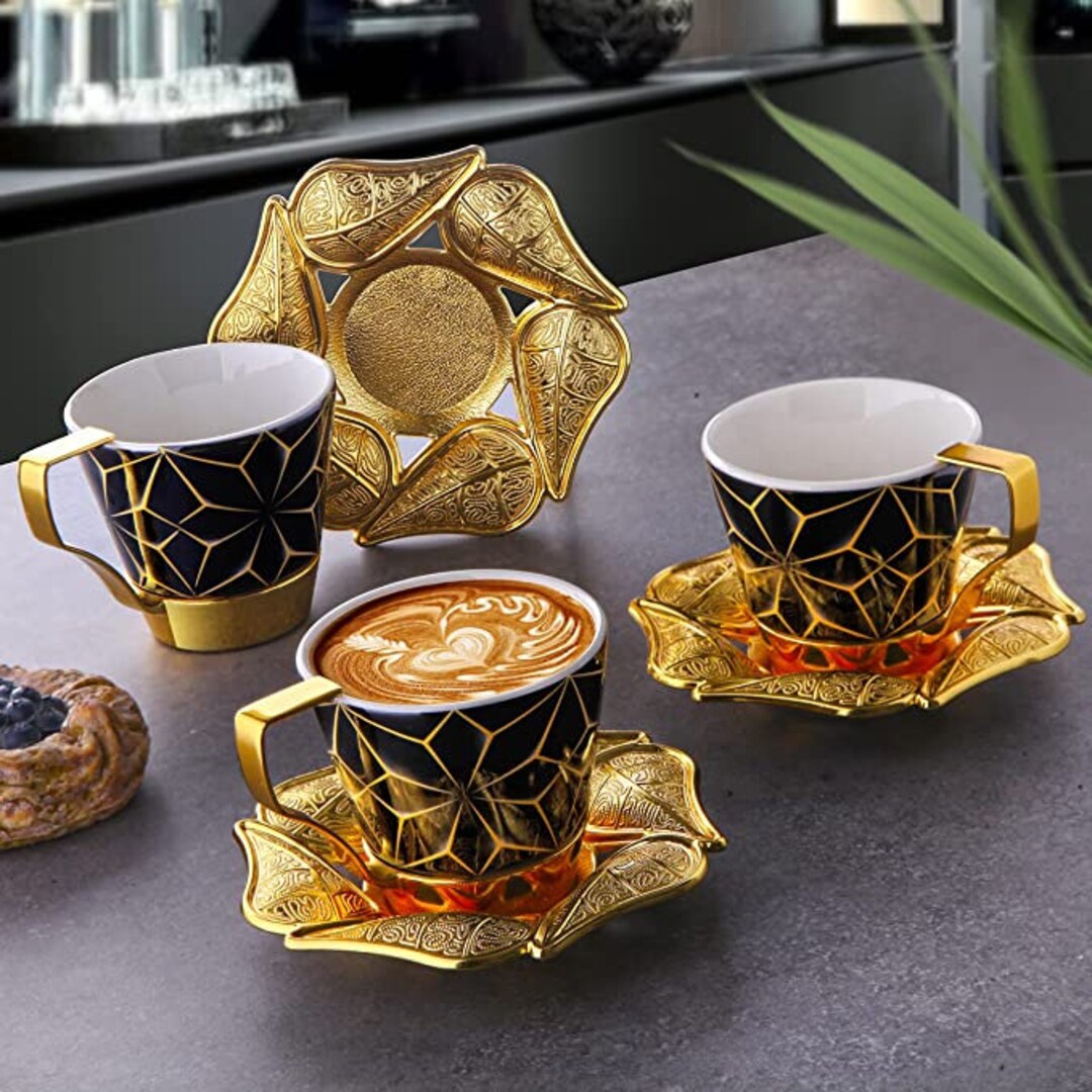 Fancy Coffee Tea Cup Set of 6 With Metal Saucers and Cup Etsy