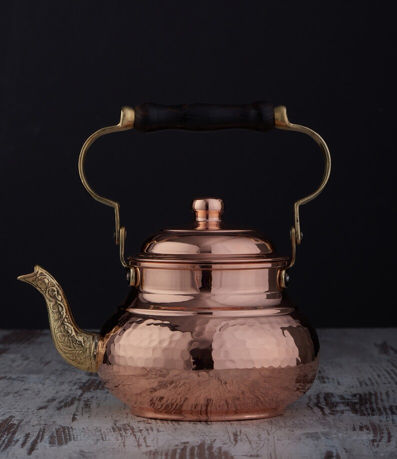 Hammered Solid Copper Tea Pot Kettle Stovetop Teapot Etsy