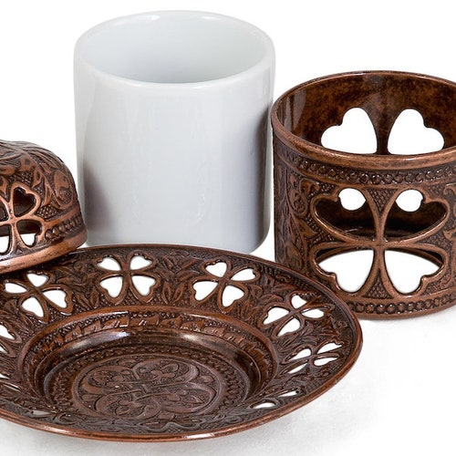 16 Pieces Stunning Turkish Greek Coffee Full Set with Cups Saucers Tray