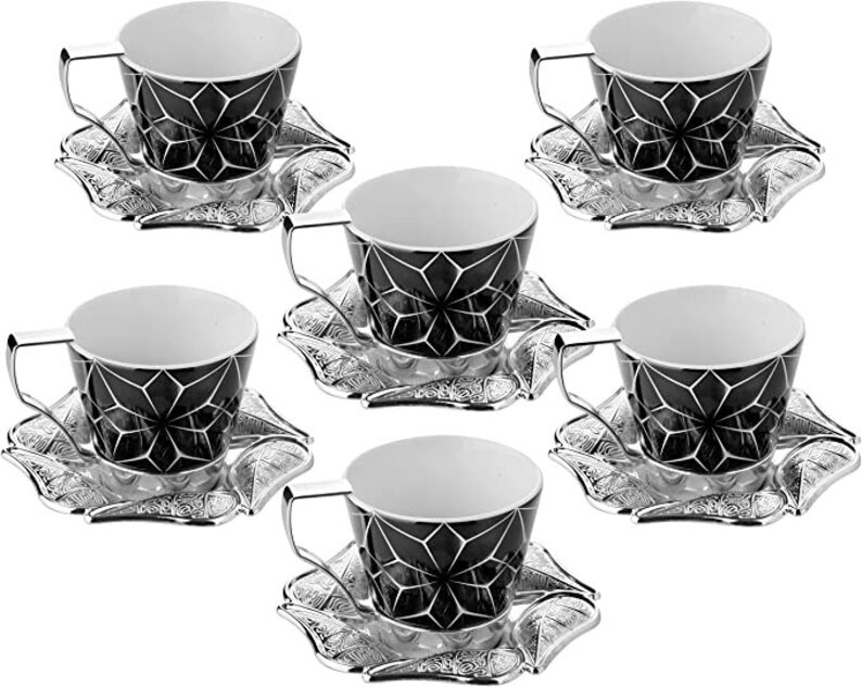 Fancy Coffee Tea Cup Set of 6 With Metal Saucers and Cup Etsy