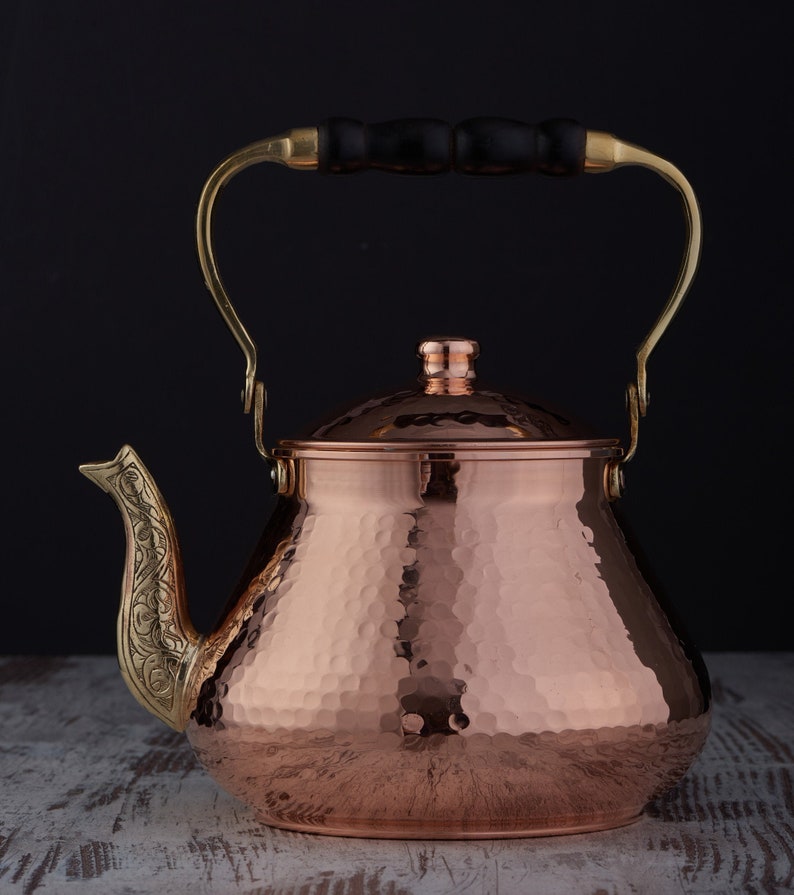 Hammered Engraved Solid Copper Tea Pot Kettle Stovetop Teapot Etsy UK