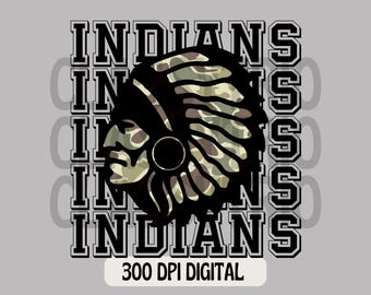 Camo Indians Mascot Design | PNG, Sublimation (Digital Design)