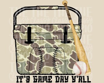 Camo Baseball Cooler PNG | Game Day Shirt Design (Digital Download)