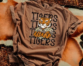 Camo Tigers Maskottchen Shirt Design | PNG, Sublimation (Digitales Design)