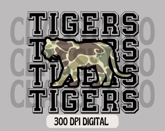 Camo Tigers Mascot PNG | Sublimation Design (Digital)