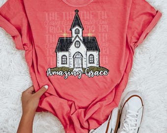 Amazing Grace Church PNG | Faux Rhinestone Christian Design (Digital Download)