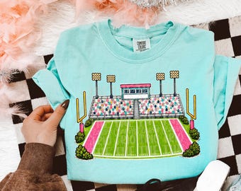 Pink Pastel Football Field Design School Shirt PNG | Teacher, School Spirit Digital, Trendy, Friday Night Lights, Preppy, Watercolor, DTF