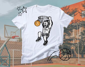 Lions Basketball Mascot Design | Retro Vintage Distressed PNG (Digital Download)