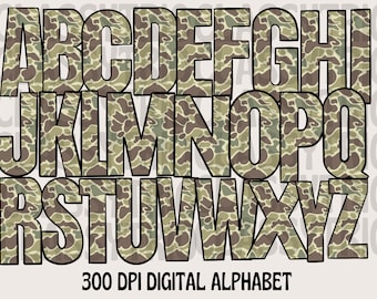 Camuflaje antiguo / Conjunto alfa / Diseño digital / PNG / Camuflaje / Alfabeto / País / Caza
