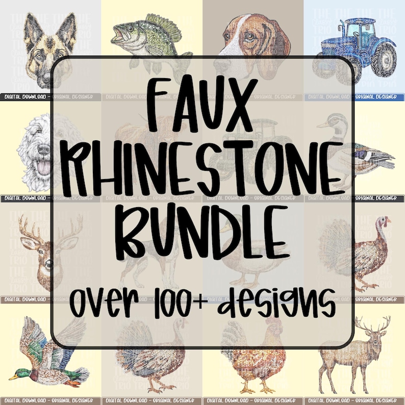 Faux Rhinestone PNG Bundle | 100+ Country & Animal Designs (Digital Download) image 1
