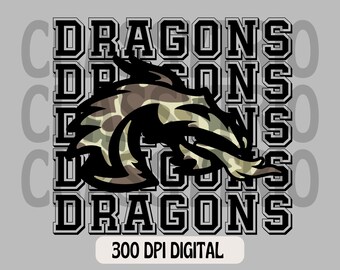 Camo Dragons Mascot PNG | Sublimation Design (Digital File)