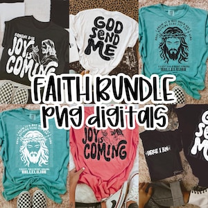 Faith PNG Bundle – Designs chrétiens et sublimation de versets bibliques | PNG Jésus religieux | Téléchargement numérique pour créateur original de modèles de chemises
