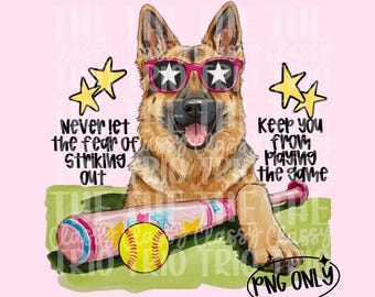Preppy Softball Dog German Shepherd PNG: Floral Sports Design (Digital Download)