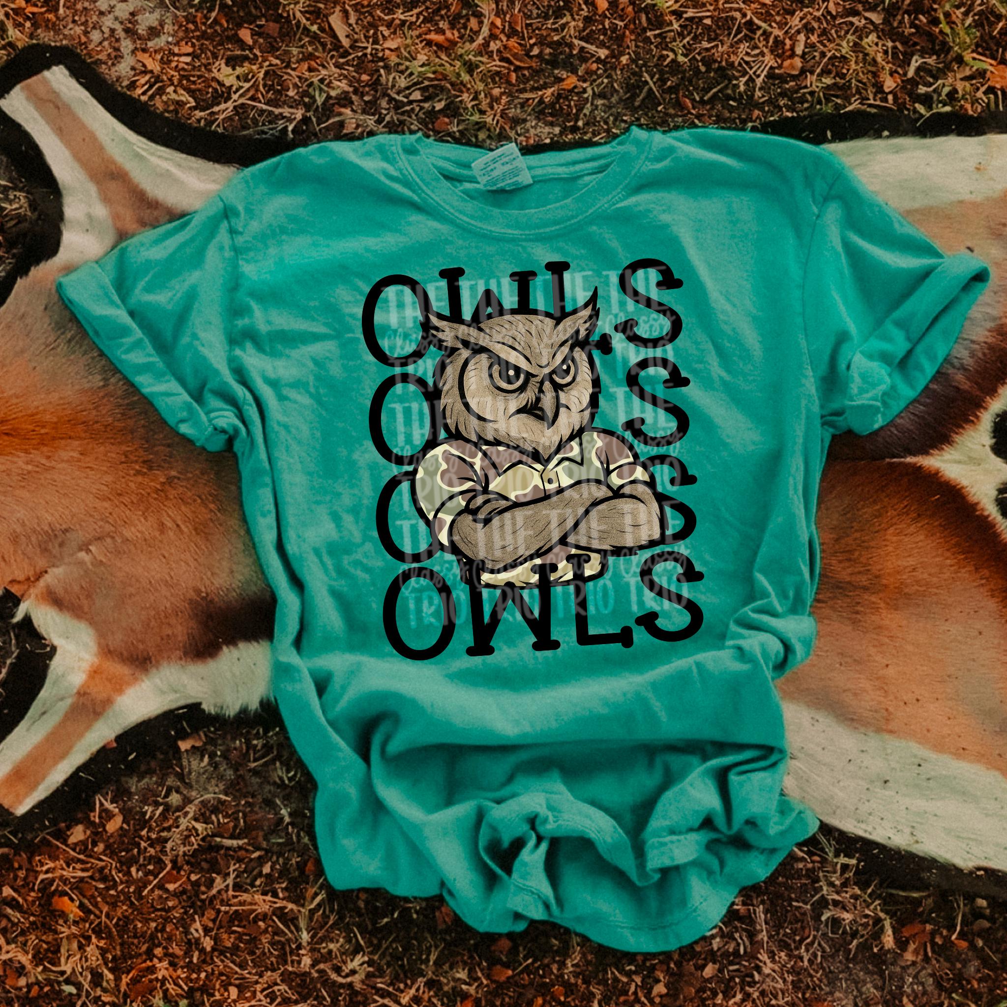 Camo Owls Mascot Shirt Design | PNG, Sublimation (Digital Design)